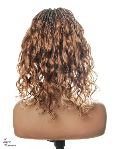 24" Pre Bleached Human Hair Full Lace HD Knotless Box Braided Wig With Human Hair Curly Ends