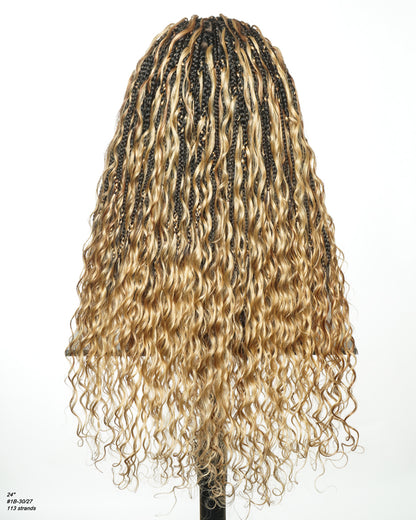 Avery Fulani Human Hair Glueless Swiss HD Lace Cornrow Frontal Boho Box Braided Wig Deep Wave 24 Inches