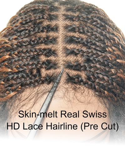 24" Swiss HD Full Lace Lightweight Human Hair Curls Boho Box Braided Wig