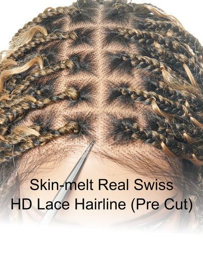 Wavina - 24 Inches Wavy Box Braids with Human Hair Cascading Boho Waves Boho Box Braided Wig