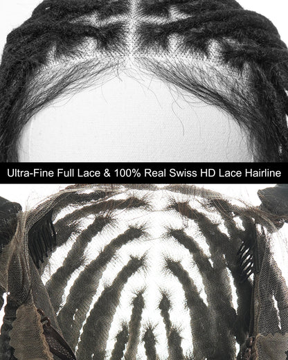 100% Human Hair Dreadlock Pre Bleached HD Full Lace Wig 24" 100 Strands