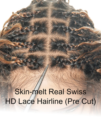 24" Swiss HD Full Lace Lightweight Human Hair Curls Boho Box Braided Wig