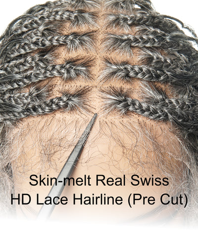 16" Salt & Pepper Deep Wave Curls Glueless HD Full Lace Boho Box Braided Wig – Human Hair & Synthetic Blend