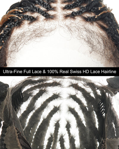 Blend 1B 27 Color Human Hair Lace Knotless Boho Box Braided Wig