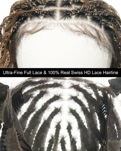 Wavina - 24 Inches Wavy Box Braids with Human Hair Cascading Boho Waves Boho Box Braided Wig