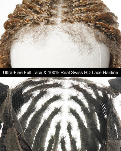Lumina - 18" Piano Color Swiss HD Full Lace Human Hair Boho Braided Wig