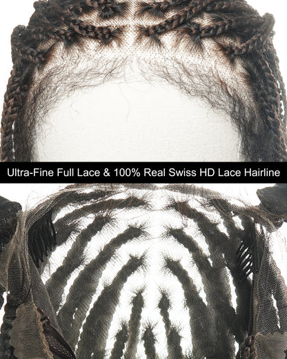 24" Pre Bleached Human Hair Full Lace HD Knotless Box Braided Wig With Human Hair Curly Ends