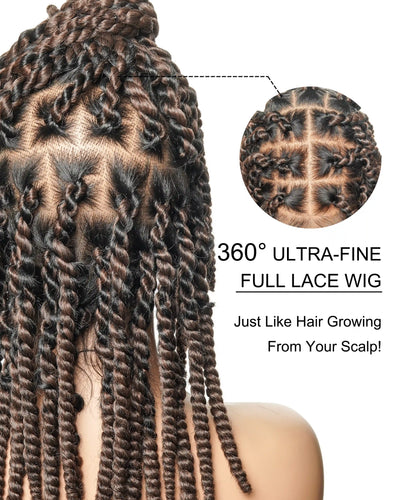 14" Soft Jumbo Twist Pre Bleached Human Hair Lace Base HD Full Lace Braided Wig
