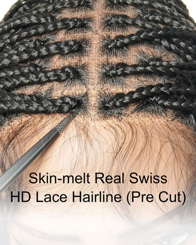 Glueless 24" Pre Cut HD Full Elastic Lace Box Braided Wig With Flat Roots