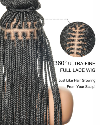 36" Pre Bleached Human Hair Swiss HD Lace Lightweight Knotless Box Braided Wig 100 Strands