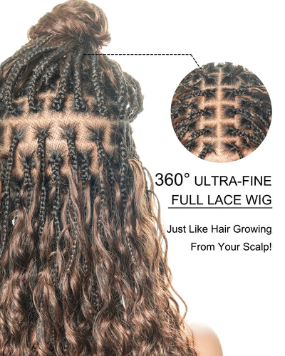 Custom Design Human Hair Deep Wave Boho Braided Wig - 121 Strands