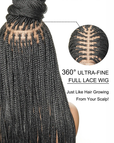 Swiss HD Full Lace Knotless Micro Box Braided Wig 36" 200 Strands