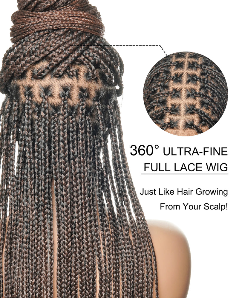 Kora - Pre Bleached Human Hair Lace Lightweight Knotless Swiss HD Lace Box Braided Wig 100 Strands