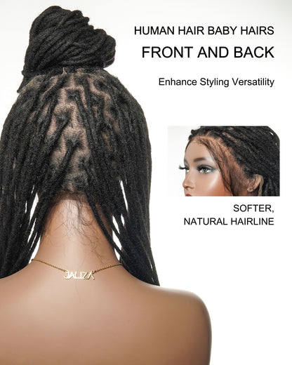 100% Human Hair Dreadlock Pre Bleached HD Full Lace Wig 24" 100 Strands