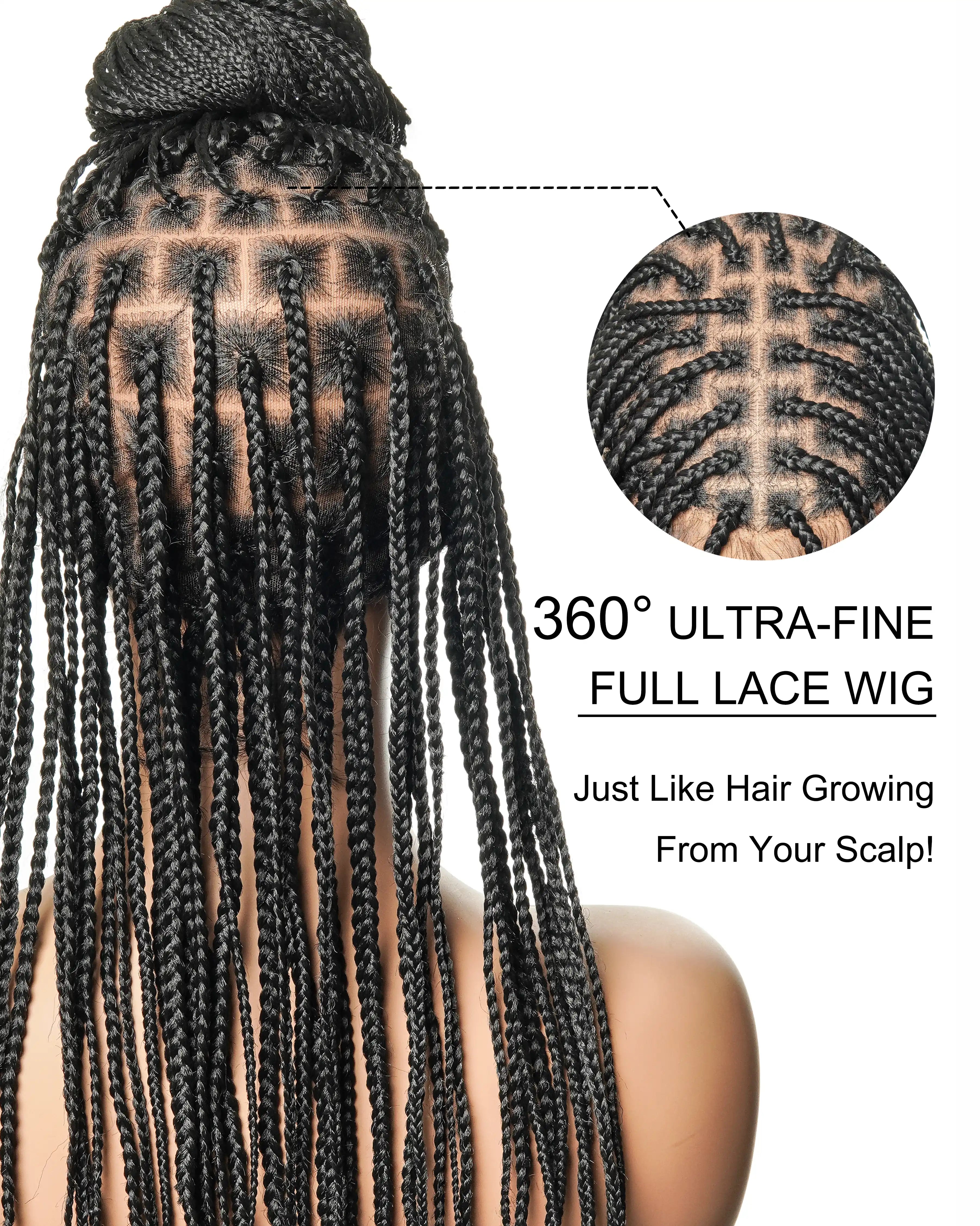 Glueless 24" Pre Cut HD Full Elastic Lace Ready-To-Go Box Braided Wig With Flat Roots