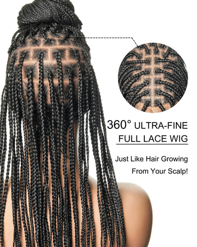 Glueless 24" Pre Cut HD Full Elastic Lace Box Braided Wig With Flat Roots