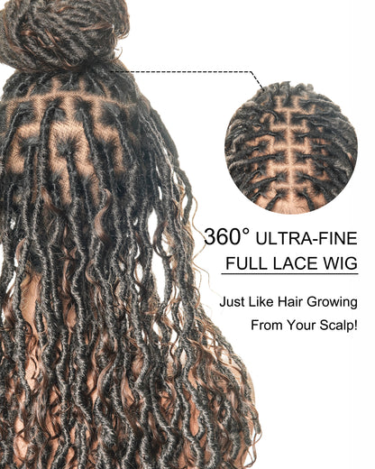 Dark Brown #4 Hair Roots - Pre Bleached Human Hair Lace & Human Hair Boho Locs Wig 24"