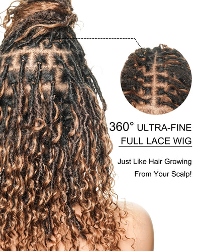 Lola - 16" Pre Bleached Swiss HD Full Lace Boho Locs Wig With Human Hair Boho Curls
