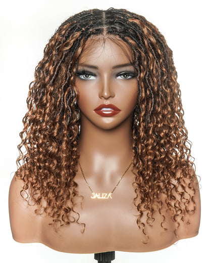 16" Pre Bleached HD Full Lace Boho Locs Wig With Human Hair Boho Curls