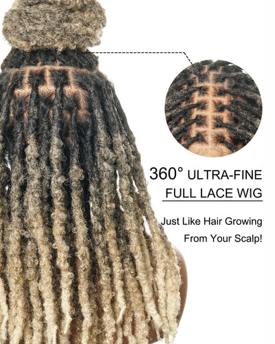 18" Soft And Distressed Faux Locs Pre Bleached Swiss HD Full Lace Wig