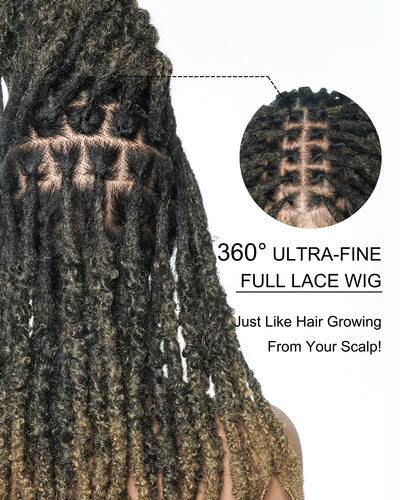 18" Soft And Distressed Faux Locs Pre Bleached Swiss HD Full Lace Wig