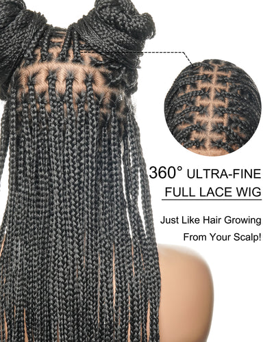 36" Pre Bleached Human Hair Swiss HD Lace Lightweight Knotless Box Braided Wig 100 Strands