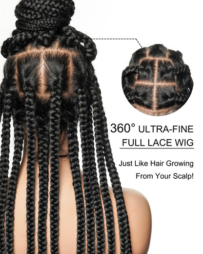 Knotless Jumbo Box / Large Box HD Lace Full Hand-tied Braided Wig 36 Inches 24 & 48 Strands