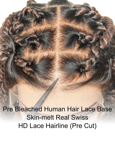 14" Soft Jumbo Twist Pre Bleached Human Hair Lace Base HD Full Lace Braided Wig