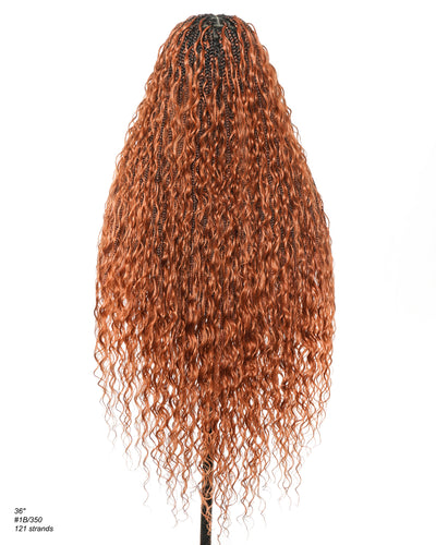 Ginger Color Human Hair Boho Curls Wavy Box With Swiss HD Pre Bleached Full Lace Base 100 Strands Boho Box Braided Wig