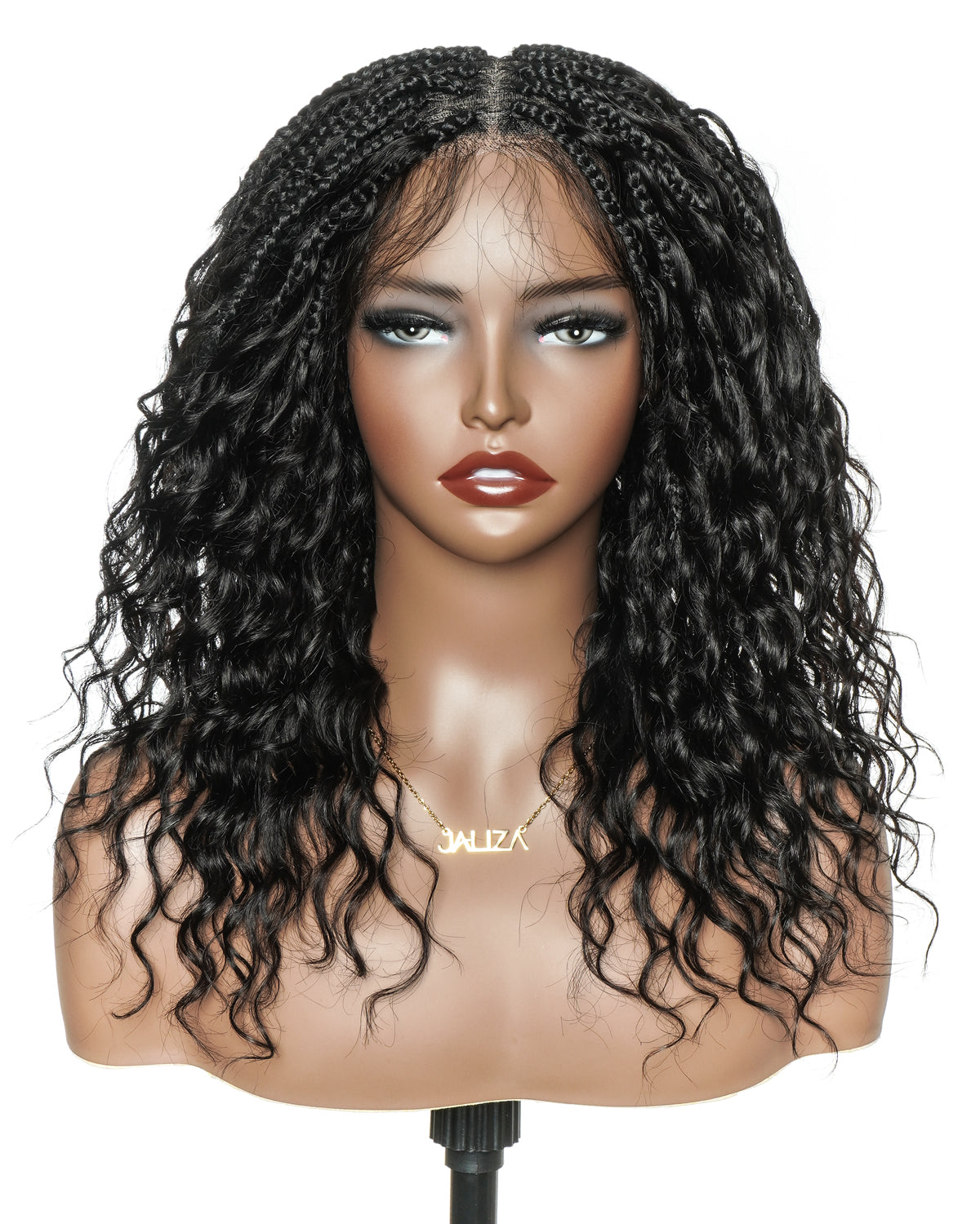 Glueless 16" Pre Cut HD Full Elastic Lace Lightweight Ready-To-Go Boho Box Braided Wig with Human Hair Boho Curls