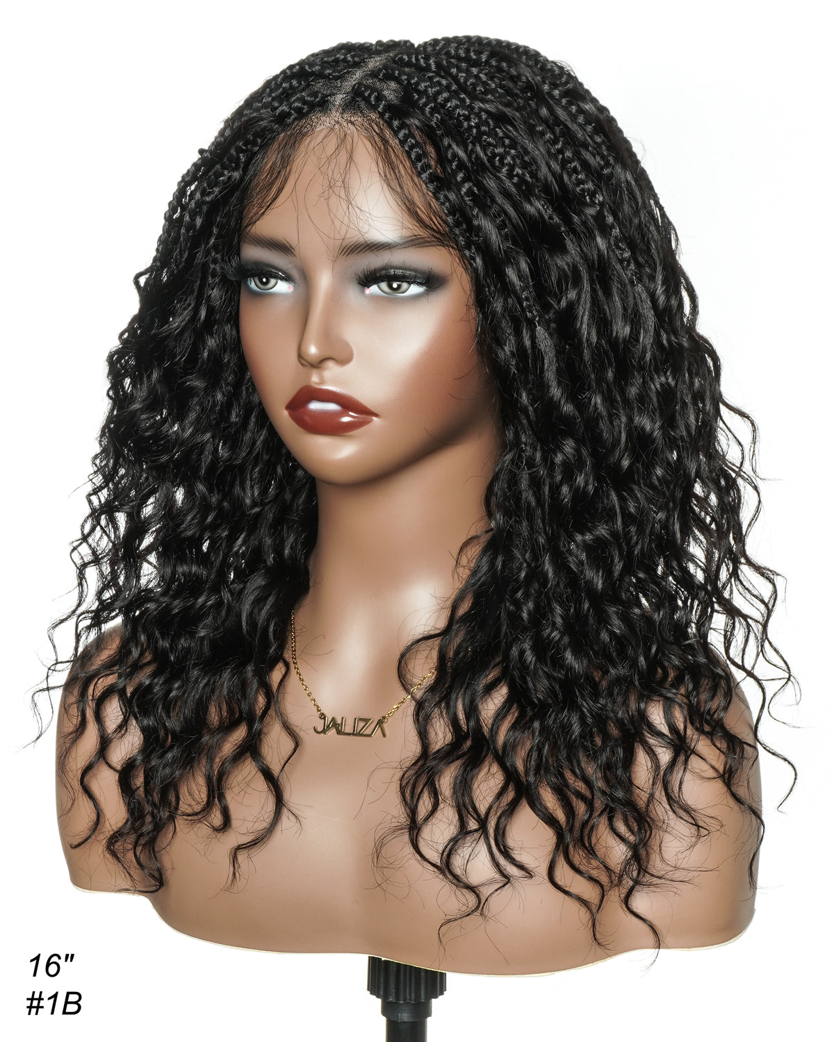 Glueless 16" Pre Cut HD Full Elastic Lace Lightweight Ready-To-Go Boho Box Braided Wig with Human Hair Boho Curls