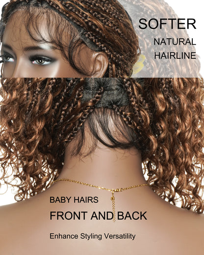 Glueless 16" Pre Cut HD Full Elastic Lace Lightweight Ready-To-Go Boho Box Braided Wig with Human Hair Boho Curls