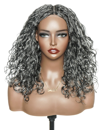 Glueless 16" Pre Cut HD Full Elastic Lace Lightweight Ready-To-Go Boho Box Braided Wig with Human Hair Boho Curls