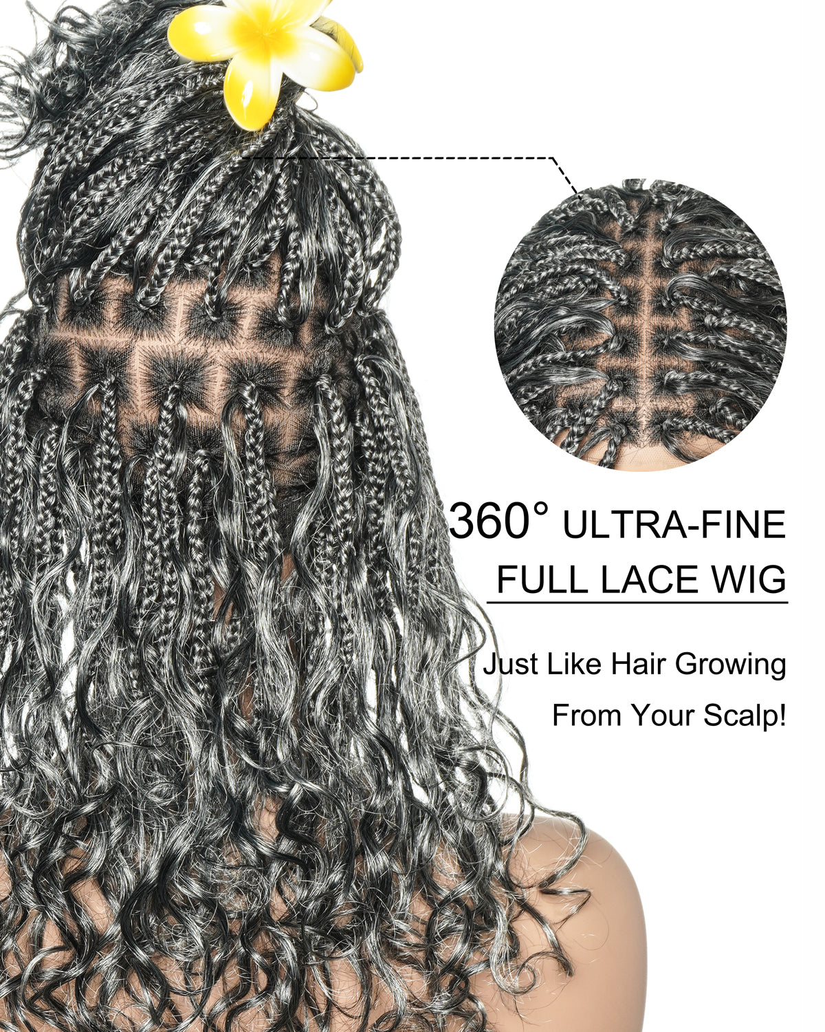 Glueless 16" Pre Cut HD Full Elastic Lace Lightweight Ready-To-Go Boho Box Braided Wig with Human Hair Boho Curls