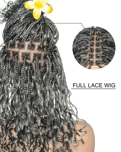 Human Hair Braided Wig Glueless 16" Pre Cut HD Full Elastic Lace Lightweight Ready-To-Go Boho Box Braided Wig