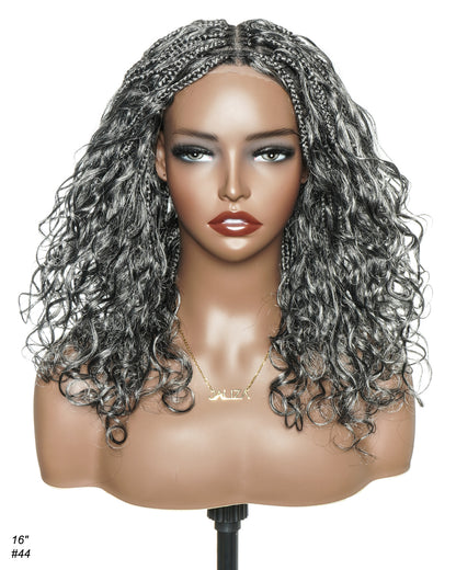 Glueless 16" Pre Cut HD Full Elastic Lace Lightweight Ready-To-Go Boho Box Braided Wig with Human Hair Boho Curls