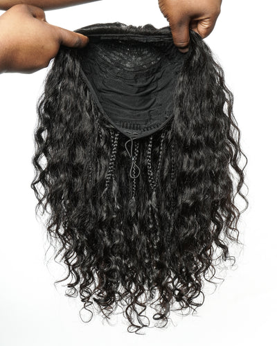 Braided Half Wig with Human Hair Boho Curls