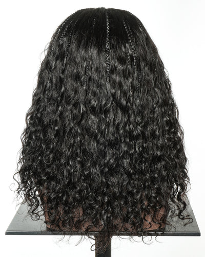 Braided Half Wig with Human Hair Boho Curls