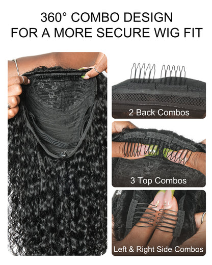 100% Human Hair All In One Half Wig 180% Density Deep Wave Curls