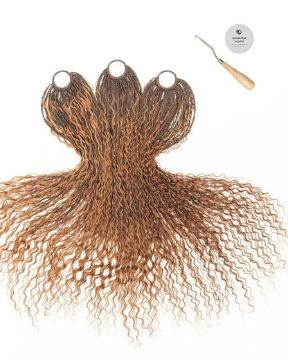 28 Inch High-Density Boho Box Braids Crochet Hair with Human Hair Boho Curls – 90 Strands