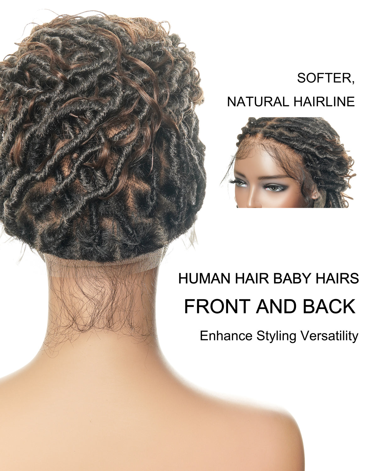 Dark Brown #4 Hair Roots - Pre Bleached Human Hair Lace & Human Hair Boho Locs Wig 24"