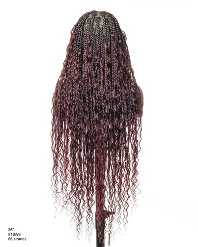 100% Hand-Tied Full Transparent Lace Human Hair Boho Curls Knotless Boho Box Braided Wig