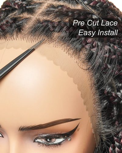 100% Hand-Tied Full Transparent Lace Human Hair Boho Curls Knotless Boho Box Braided Wig