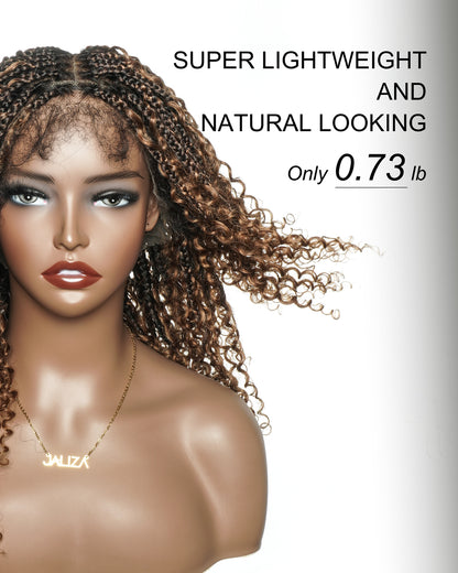 18" Pre Bleached HD Full Lace Human Hair Curly Wave Boho Box Braided Wig
