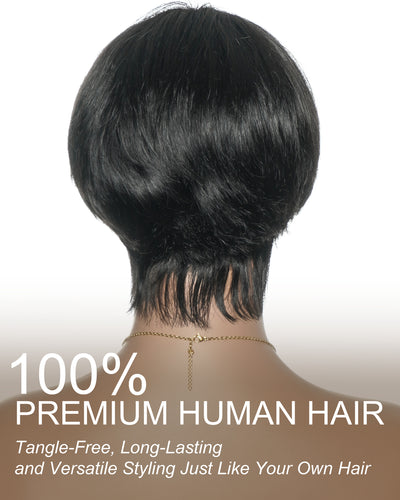 Glueless 100% Human Hair Short Wig Pixie Cut Ultra Comfort For Sensitive Scalps