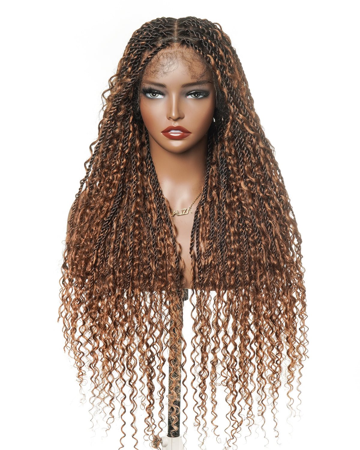 30"Island Twist Pre Bleached HD Full Lace Human Hair Curls Braided Wig
