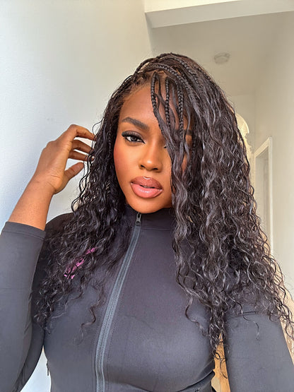 Raina - Bora Bora Human Hair Wet & Wavy Curls Pre Bleached HD Full Lace Boho Braided Wig