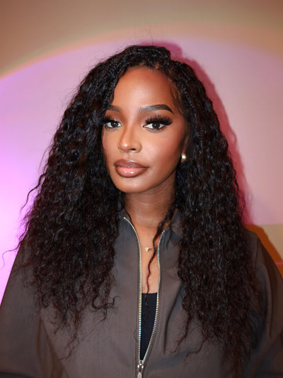 Raina - 22" Bora Bora Human Hair Wet & Wavy Curls Pre Bleached Swiss HD Full Lace Boho Braided Wig