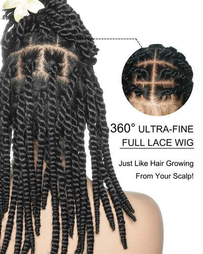 14" Soft Jumbo Twist Pre Bleached Human Hair Lace Base HD Full Lace Braided Wig