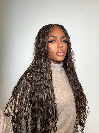 Kiki -  36"  Pre Bleached Swiss HD Lace Boho Box Braided Wig